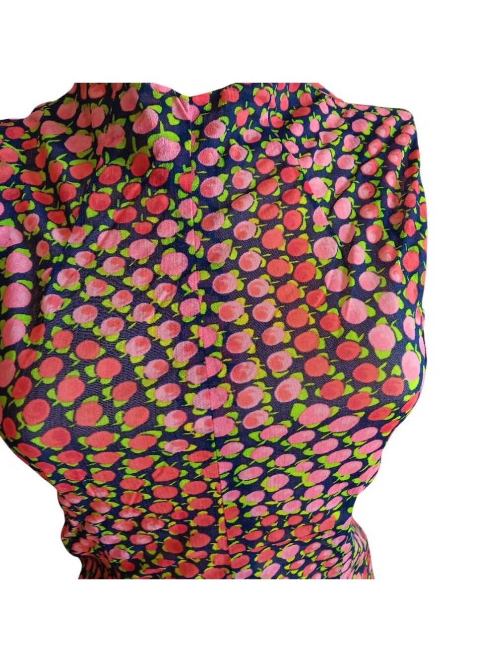 True Vintage Top 1OF1 Medium Sleeveless Rose Print Blouse High Neck Sheer 70s